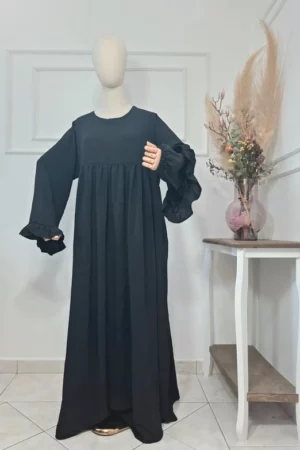 Robe abaya double manches à froufrou