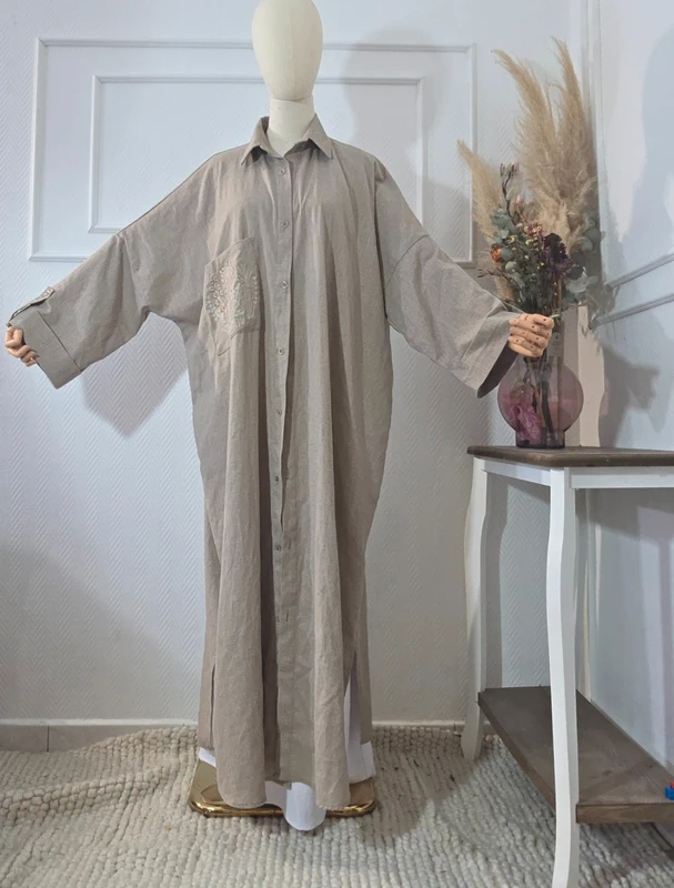 Kimono robe en 100% coton poche brodée – Image 2