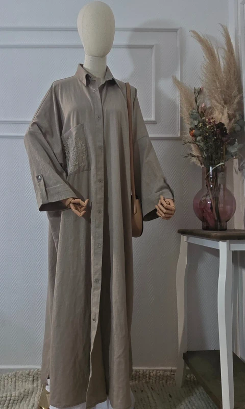 Kimono robe en 100% coton poche brodée – Image 3